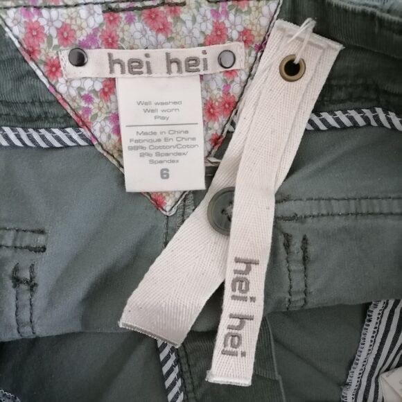 Hei Hei Womens Olive Green Low Rise Cropped Cargo Pocket Design Pant Size 6 - Picture 5 of 7